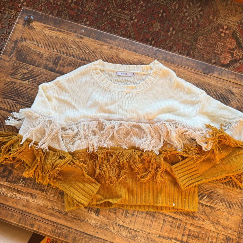 JustFab Colorblock Fringe Sweater